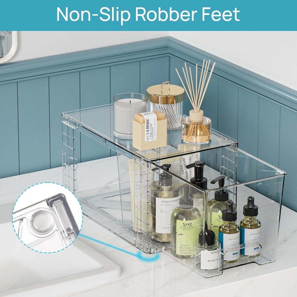 Vtopmart 3 Pack Clear Stackable Storage Drawers,Easy to Assemble Transparent