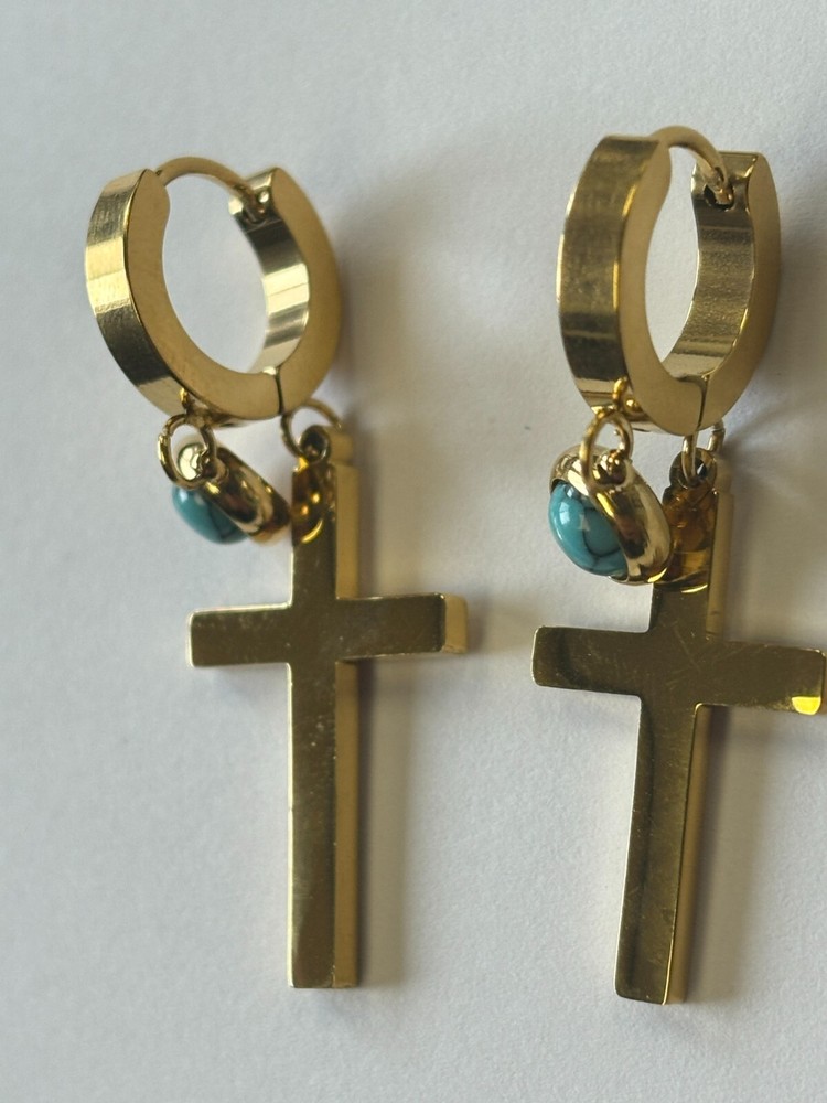 DIY Turquoise Gold Cross Earrings