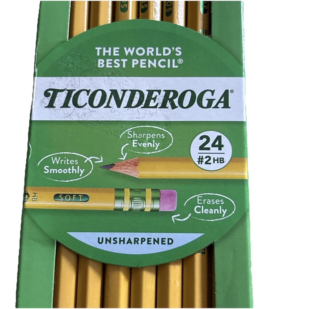 Dixon Ticonderoga #2 HB Pencils 24 Unsharpened + 12 Sharpened + Erasers