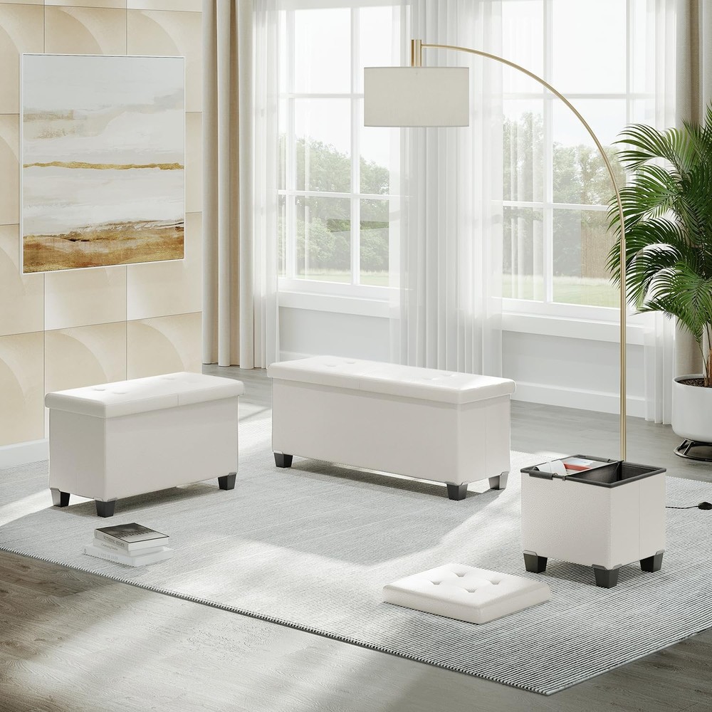 Storage Ottoman Cube with Storage Bin, 15-In Square Ottoman with Storage for ...