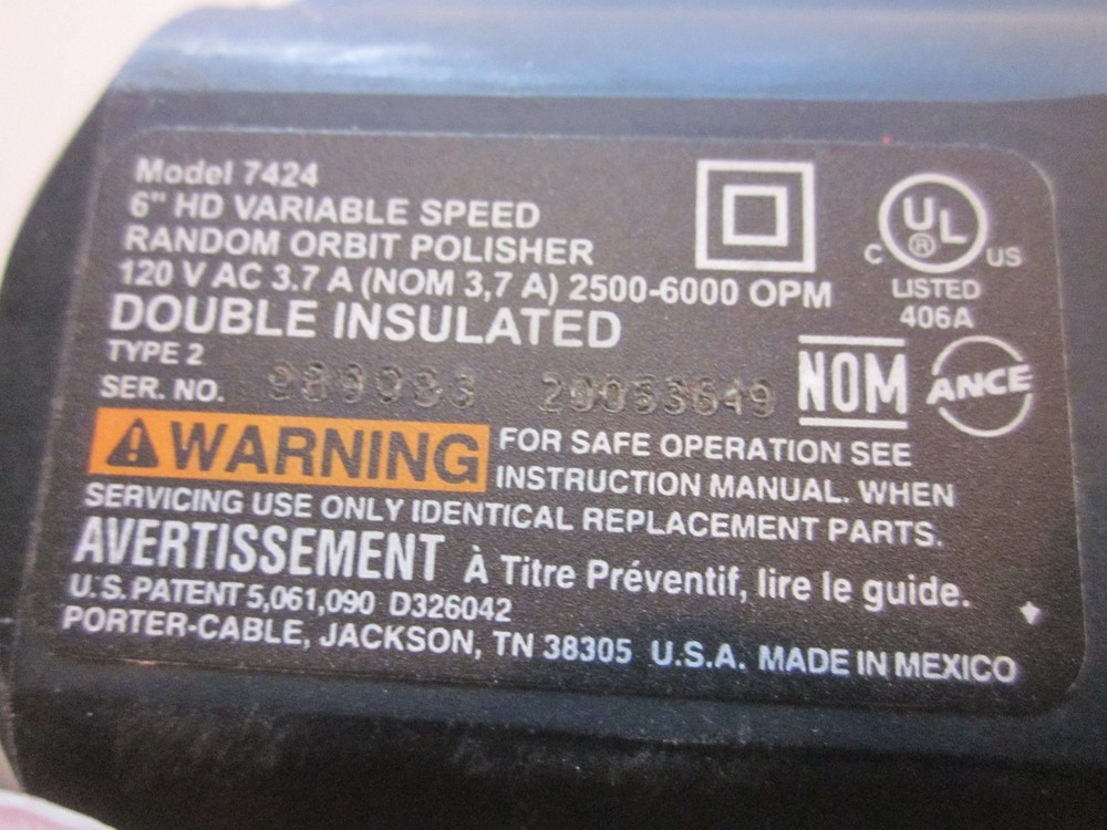 VERY CLEAN PORTER CABLE 6" HD VARIABLE SPEEDRANDOM ORBIT POLISHER MODEL 7424