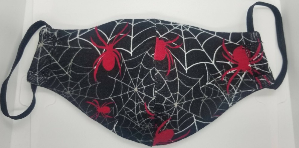 2 Pack Red Black Widow on webs handmade face masks