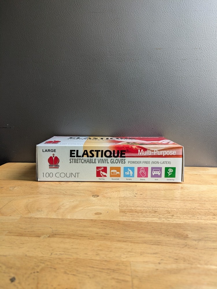 POLY KING Elastique Stretchable Vinil Gloves Multi-Purpuse Size Large 100 Count