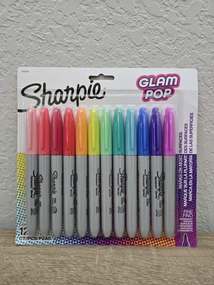 Sharpie Glam Pop Fine Tip Permanent Marker 12 Pack Assorted