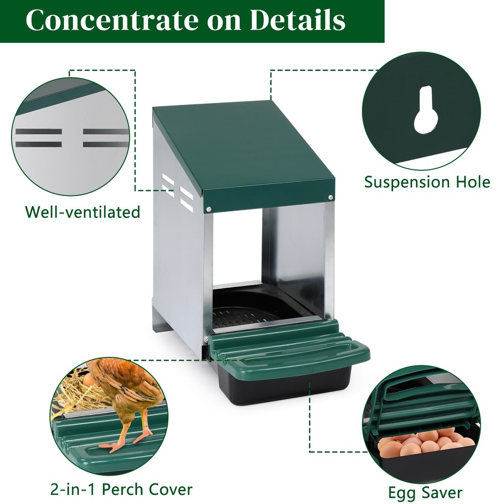 Single Roll Out Chicken Nesting Box with Plastic Basket, Egg Nest Box, Green