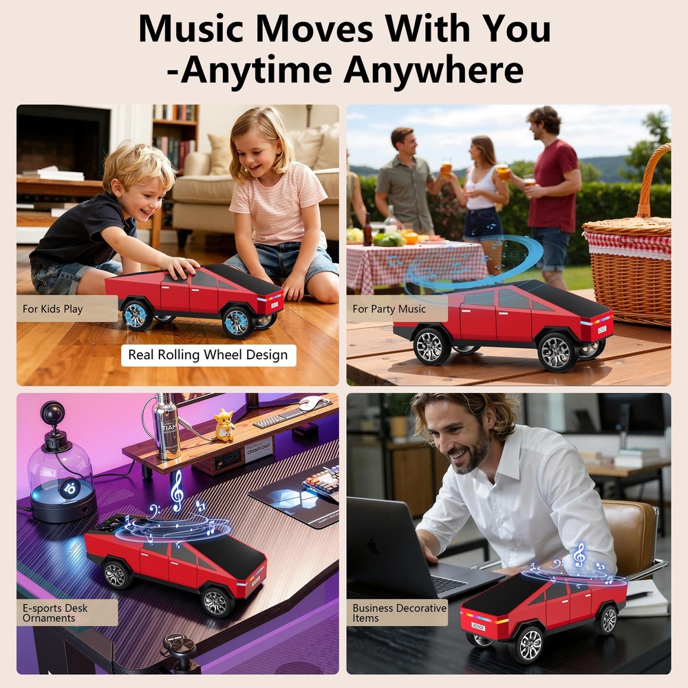 Cybertruck Bluetooth Speaker for Car, Mini Wireless Speaker with LED Lights, ...