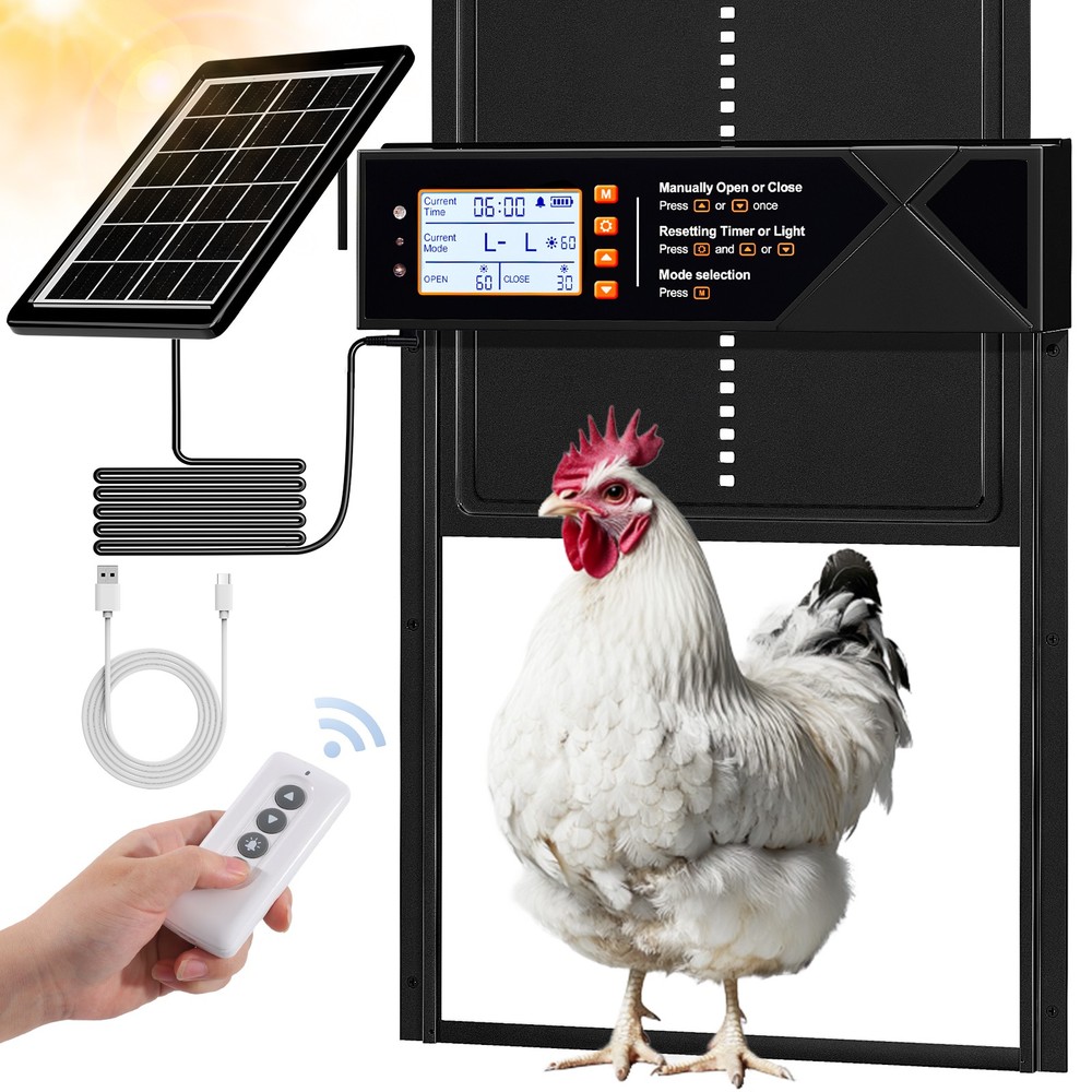 Automatic Chicken Coop Door Solar Powered Poultry Gate Opener Timer Light Sensor