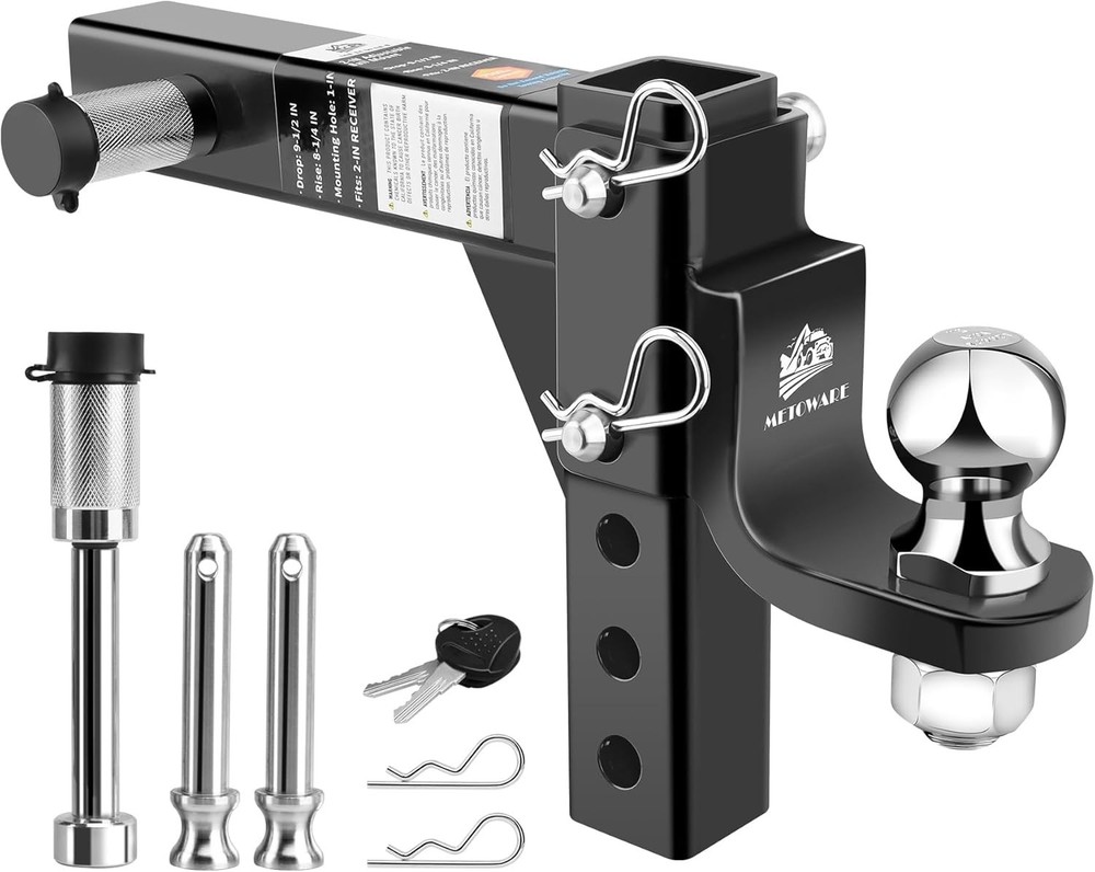 METOWARE Adjustable Trailer Hitch Ball Mount, 2" Towing 7500 LBS, black