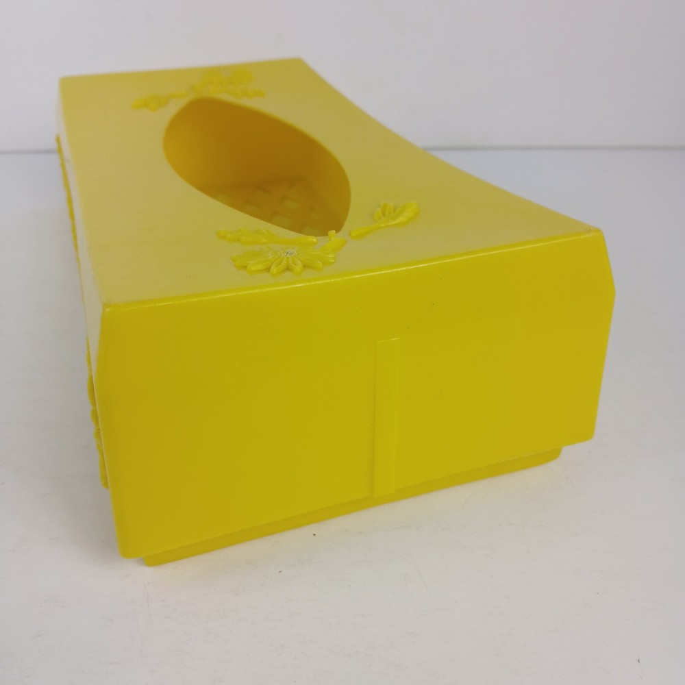 Vintage 1970s Tissue Box Holder Yellow Flowers Rectangular Removeable Lid
