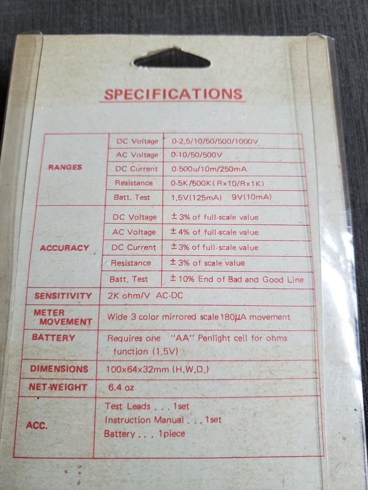 Vintage Analog Multitester Emco Electronics Model BL-2000 Ohm/V DC AC