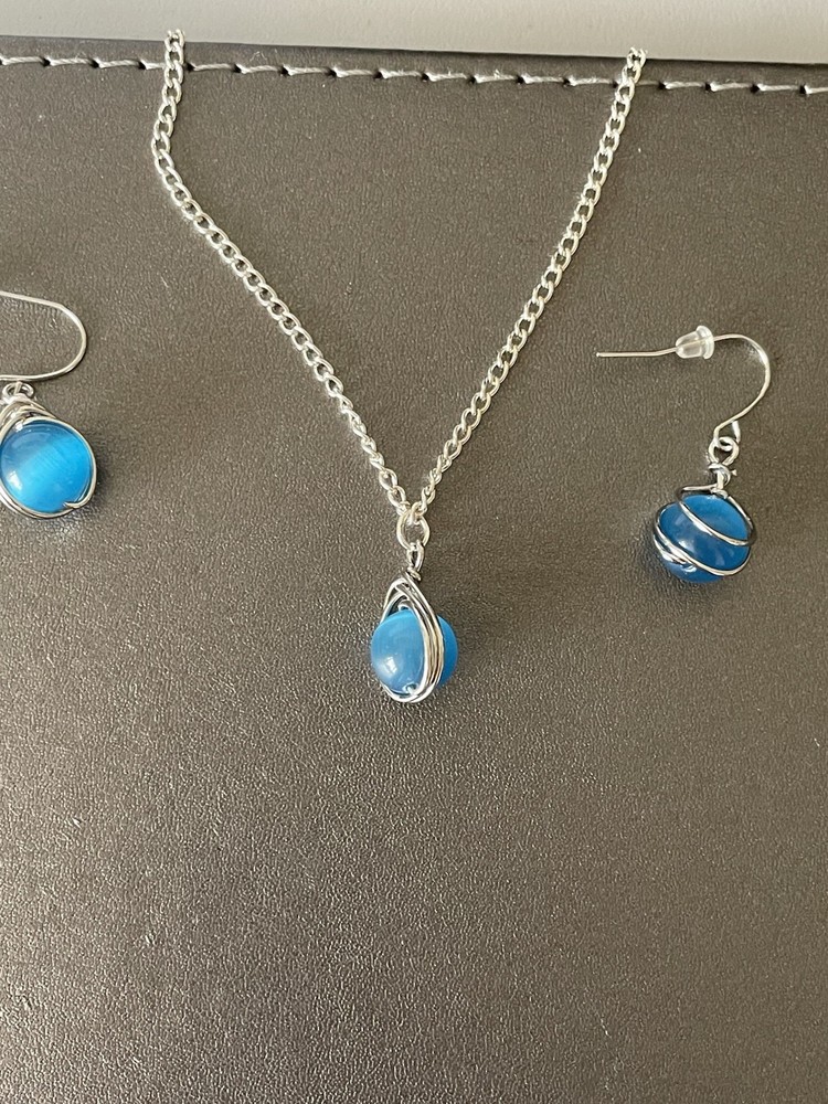 Handmade Blue Stone Drop Earrings And Necklace