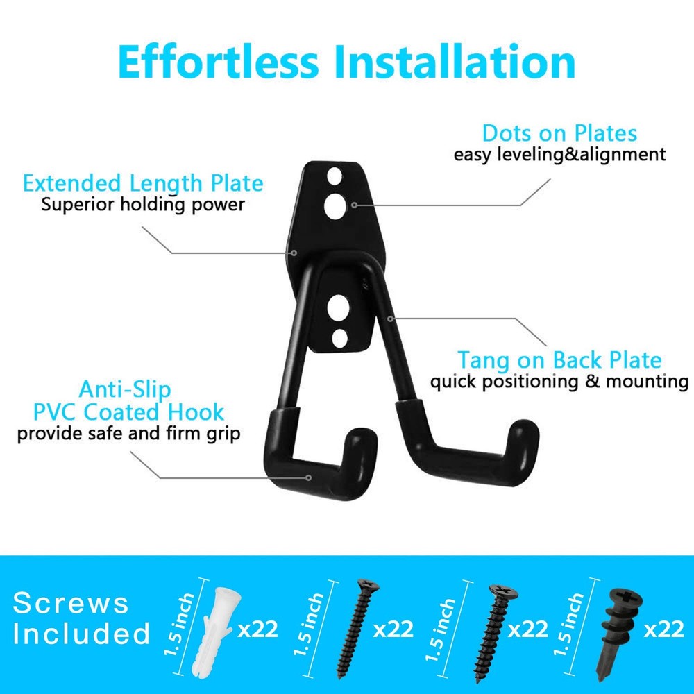 Garage Hooks, 12 Pack Wall Storage Hook Includes 2 Extension Cord Holder, Uti...