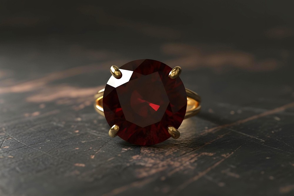 Garnet Sterling Ring Anemone Handmade Solitaire Round Cut 925 Silver
