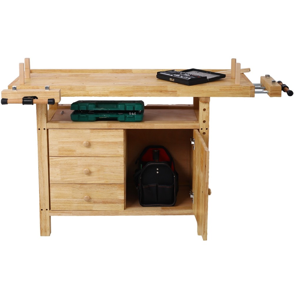 Wood Workbench with 7" Cast Iron Vise for Garage Workshop
