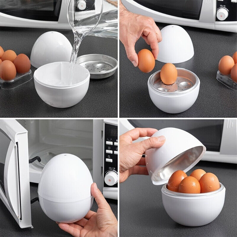 Egg Cooker for Microwave, 4-Capacity, Quick Egg Boiler, Compact Egg-Shaped Kitch