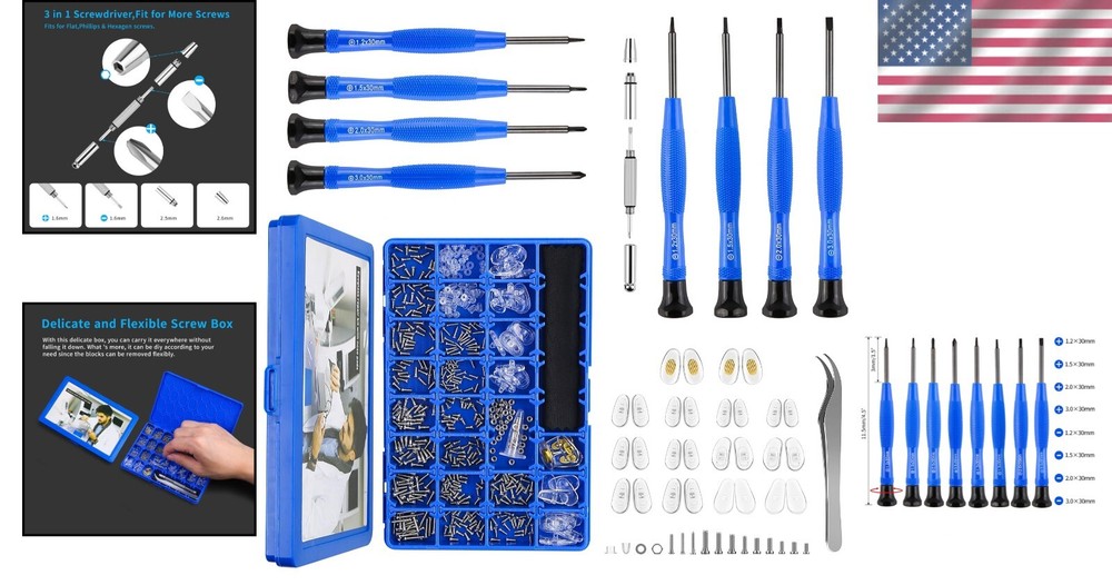 Portable Magnetic Eyeglass Repair Tool Kit with Multi-Functional Keychain