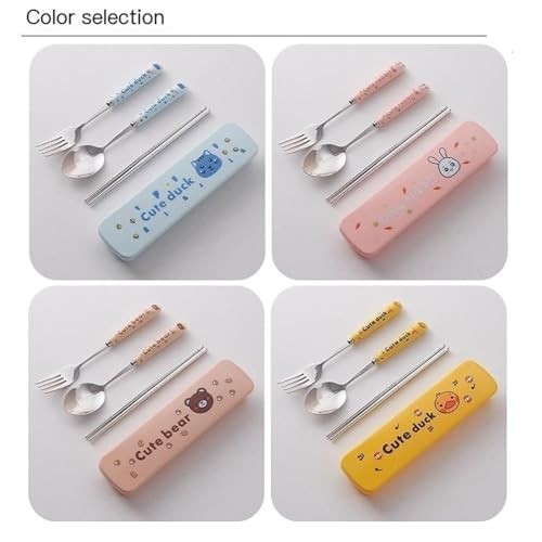 Cute Silverware Set, Animal Series Ceramic Handle 3pcs with case Cat