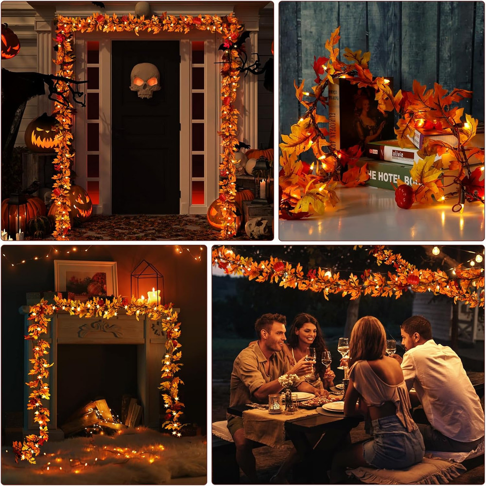 Fall Maple Leaf String Lights Plug in 120V UL 8FT Leaf, Orange