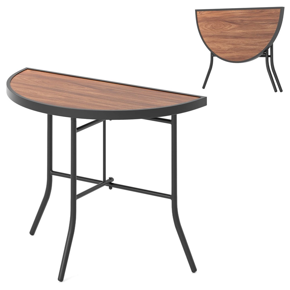 Half-Round Folding Event Table Foldable Banquet Table with Metal Frame Brown