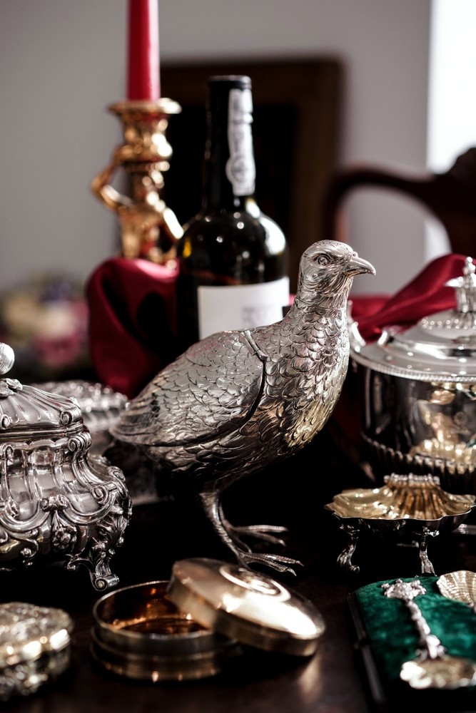Antique Solid Silver Large Partridge/Grouse Bird Model Box - Edwardian 1910