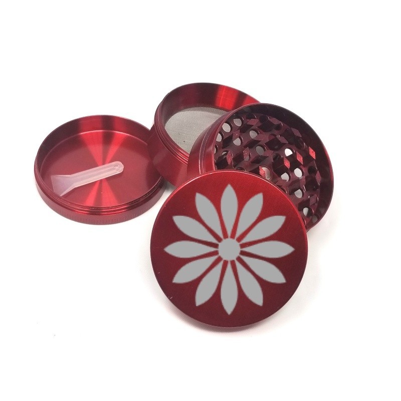 Fiery Elegance – 4PC Red Grinder Built for Precision with Scraper & Mesh screen