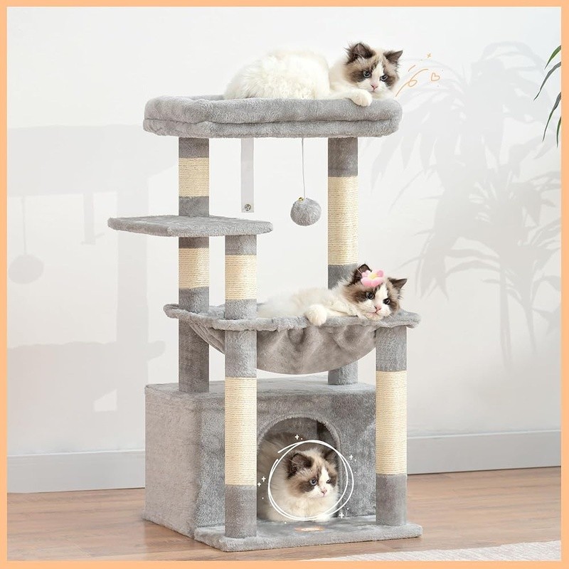 Cat Tree Tower W/ Large Basket Indoor Scratching Post Condo Multi Layer Design