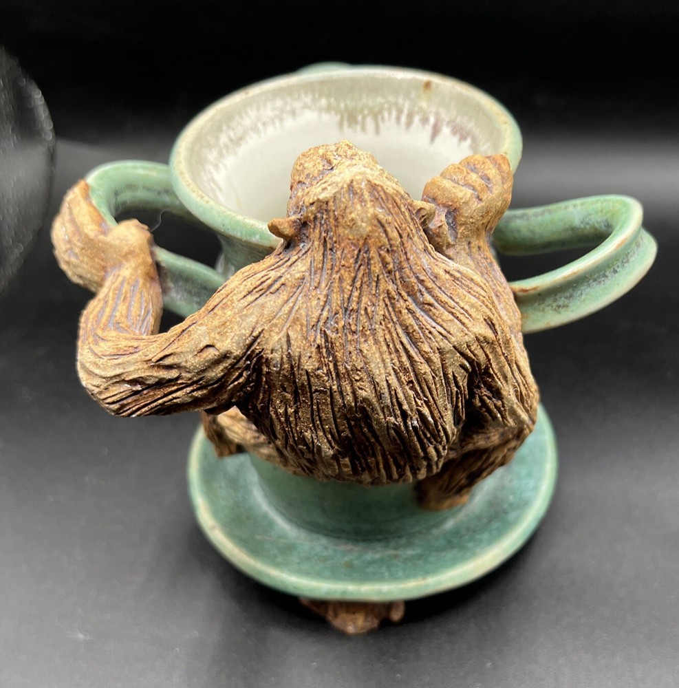 Whimsical Art Pottery Toothbrush Toothpaste Holder Chimp Monkey