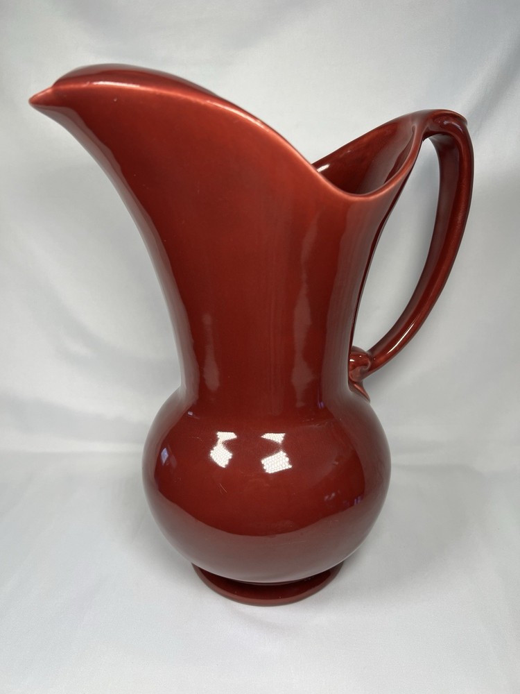 Vintage Large Pacific Pottery Art Ware Pitcher 10.5” Deep Red