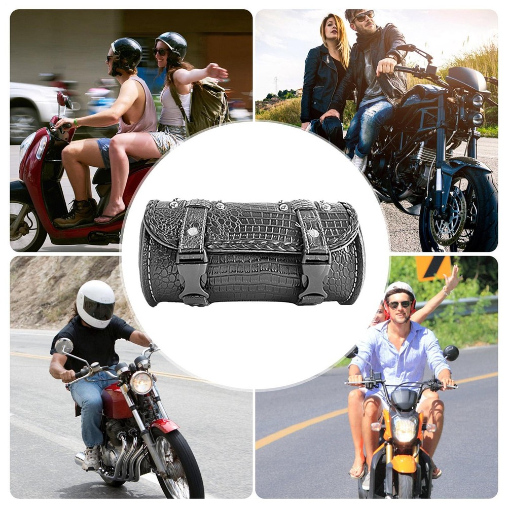 Handlebar Tool Bag PU Leather Motorcycle Front Fork Saddle Storage Pouch Luggage