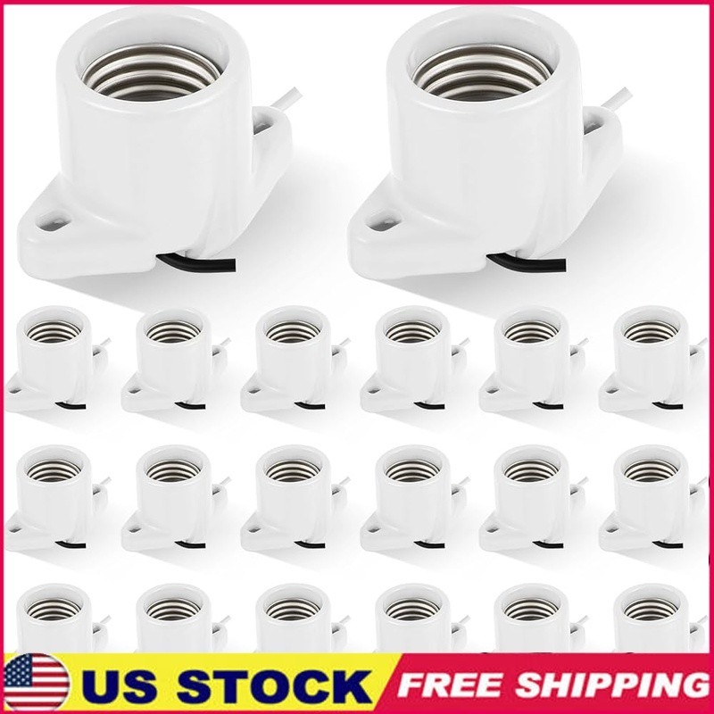 20 Pack Keyless Porcelain Light Socket E26 Replacement Garage Closet Use
