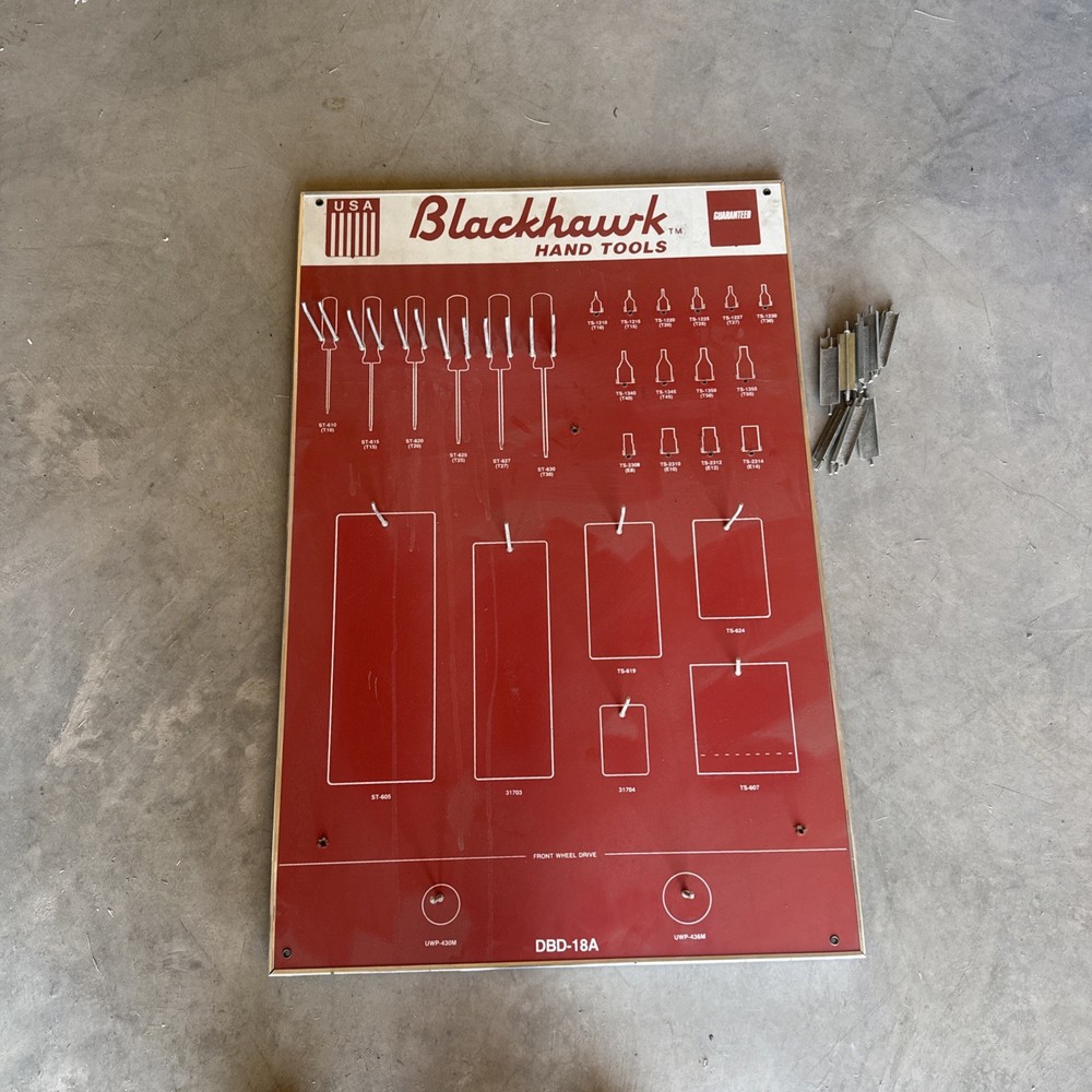 Vintage Black Hawk Hand Tools Display Advertisement Board DBD-18A