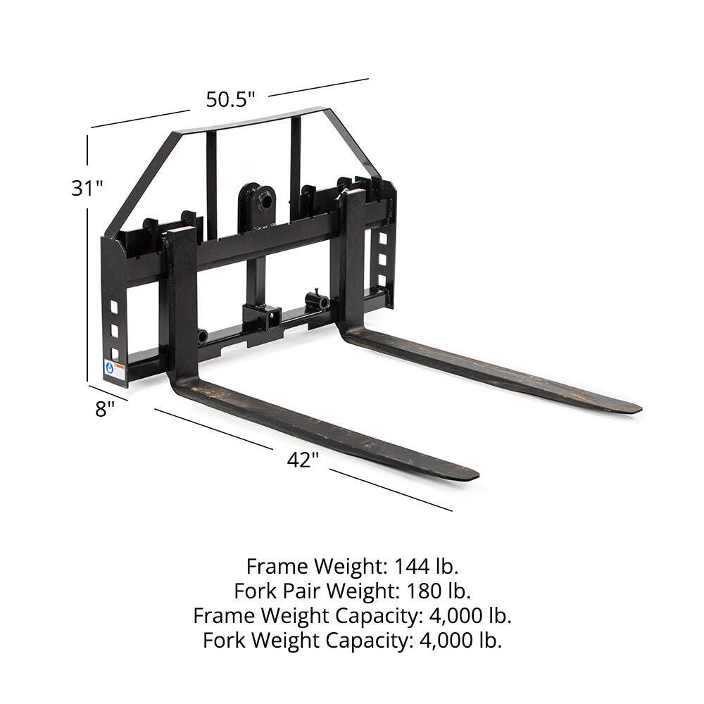 Titan Attachments Standard Series Pallet Fork Frame, 42" Pallet Fork Blades