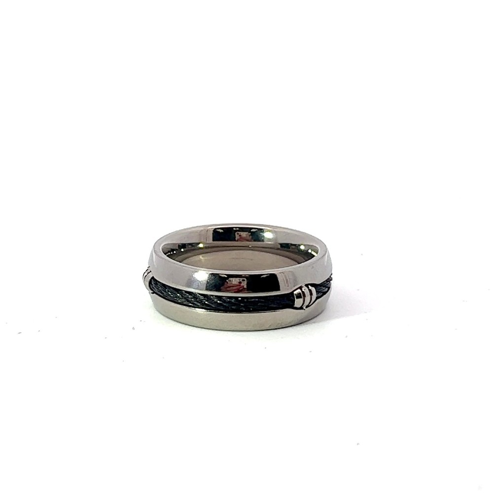 Titanium Black Cable Inlay 7mm Band Ring