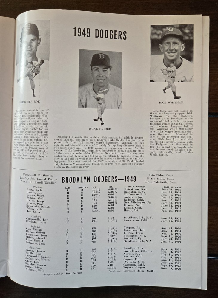 1949 World Series Program New York Yankees vs Brooklyn Dodgers game 2