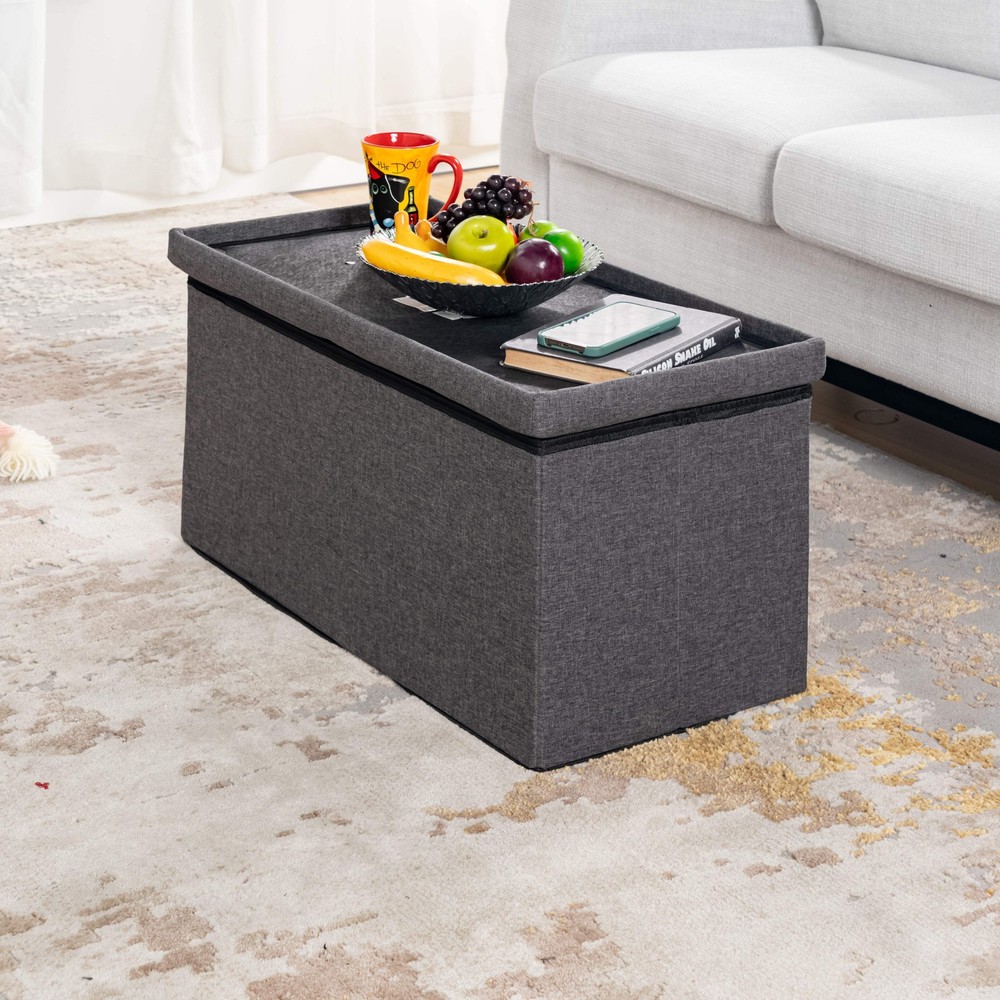 Elga Grey 30” Folding Loveseat Ottoman with Storage