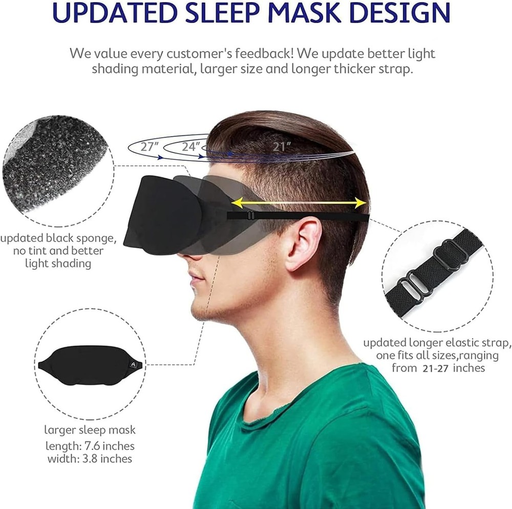 Mavogel Cotton Sleep Mask - Updated Design Light Blocking Eye Black