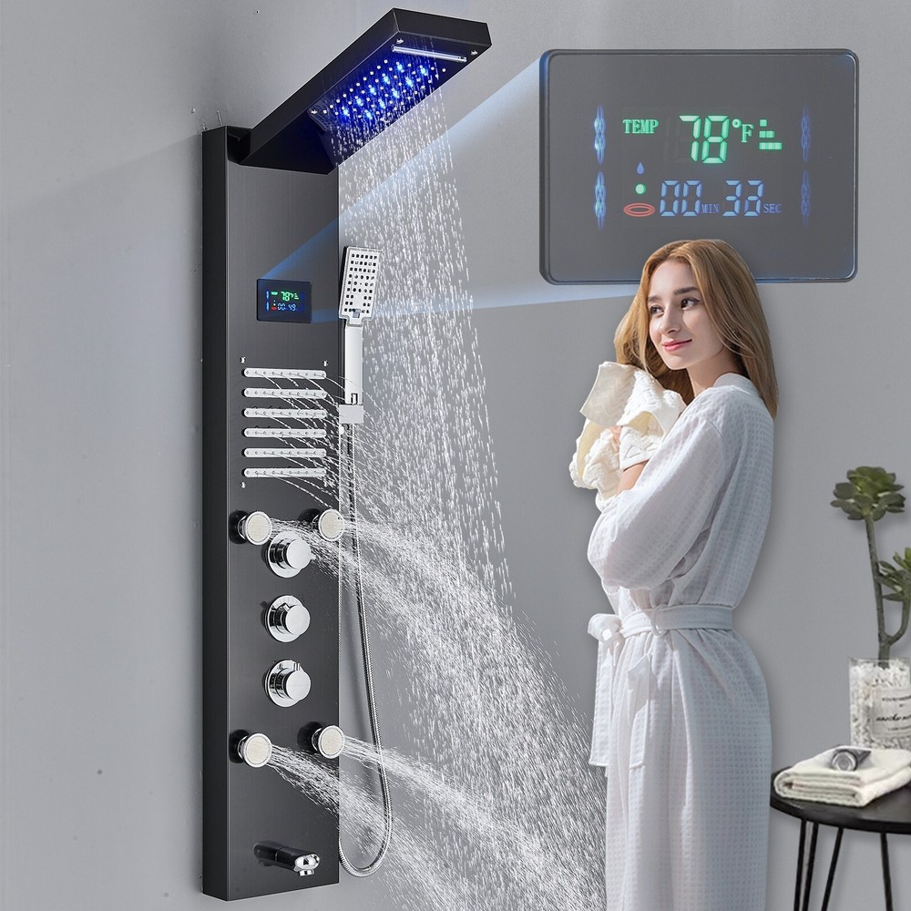 ELLO&ALLO LED Shower Panel Tower System Rainfall Waterfall Head Massage Body Jet