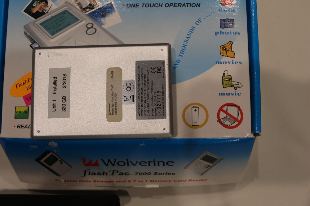 Wolverine FlashPac Model 7060 Data Storage Upgraded to 320 GB.