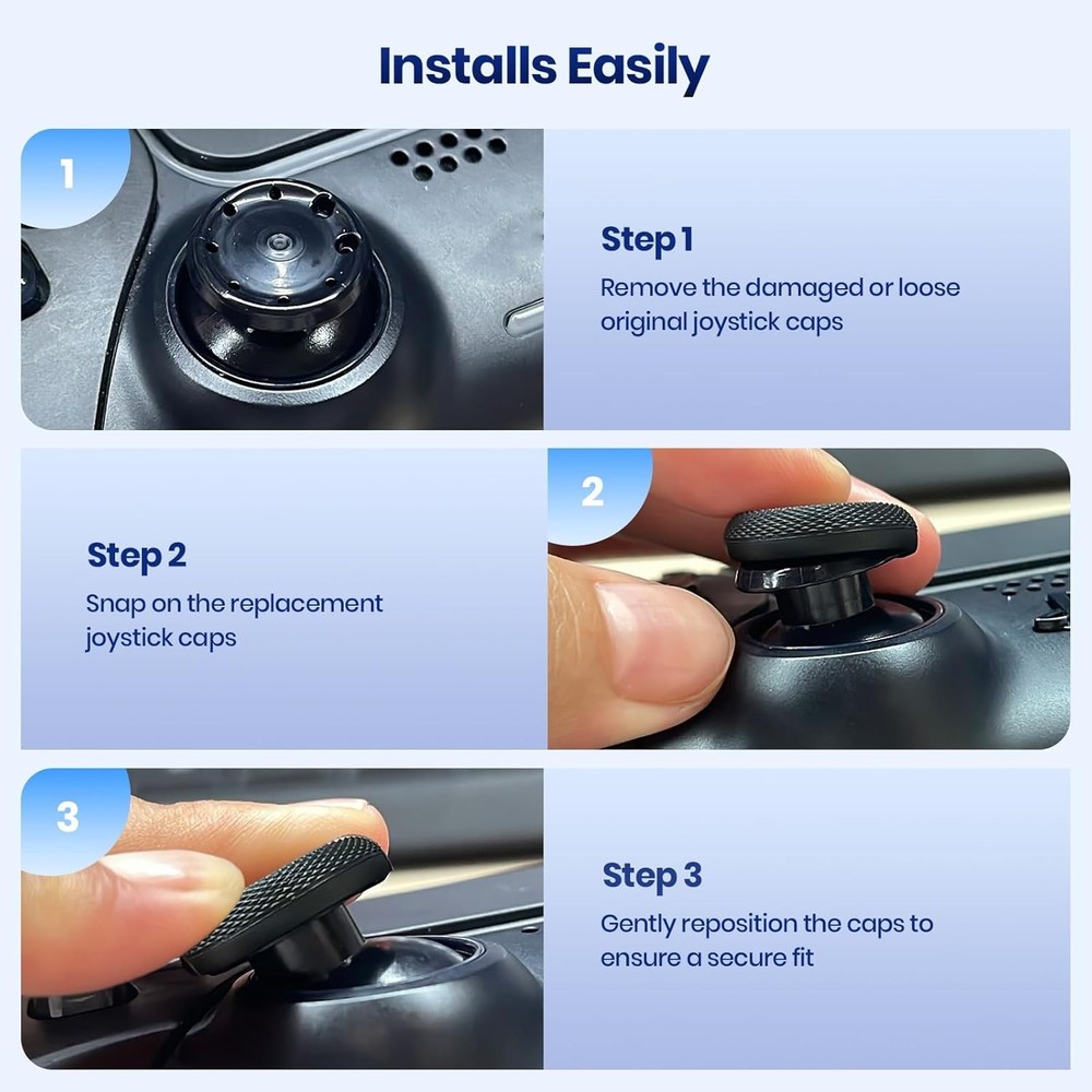 NEWDERY Joystick Replacement Grip Caps for PS4/PS5 Controller, PS5/PS4 Black