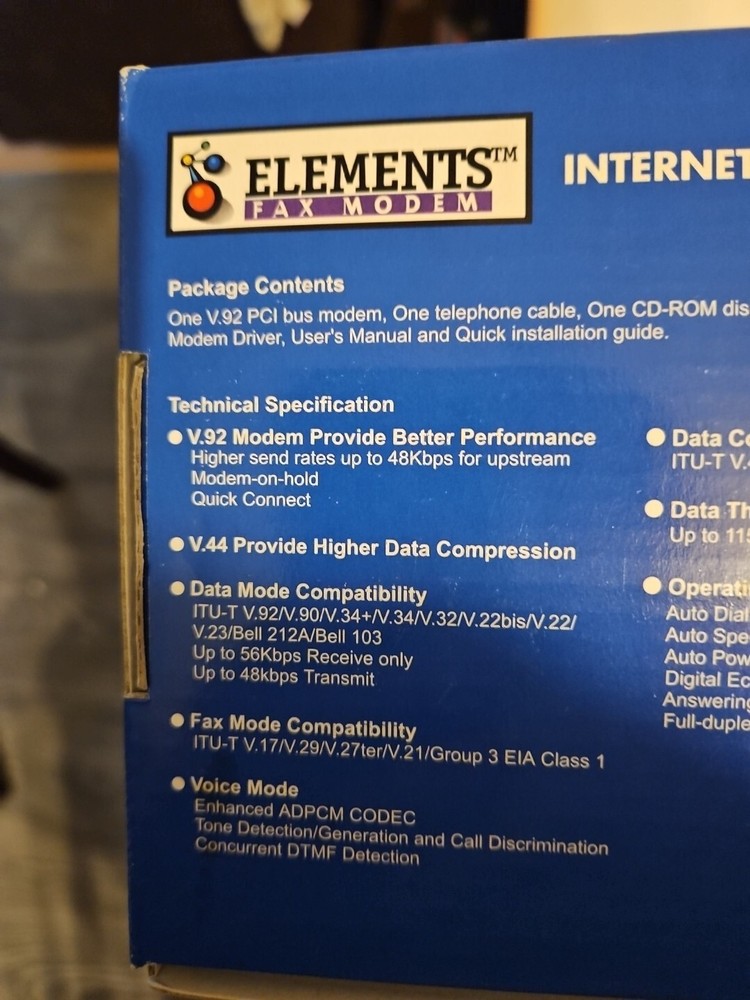 Elements Fax Modem Internet V.92 PCI Modem