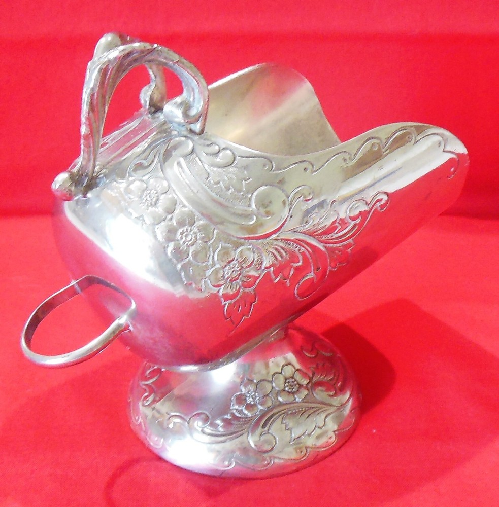 Footed Silverplate Sugar Scuttle Etched Floral NO SCOOP