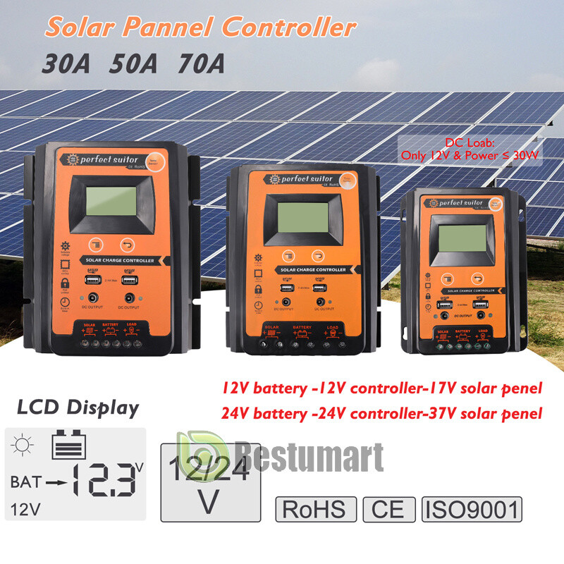 12V/24V 100A MPPT Solar Panel Battery Regulator Auto Charge Controller Dual USB