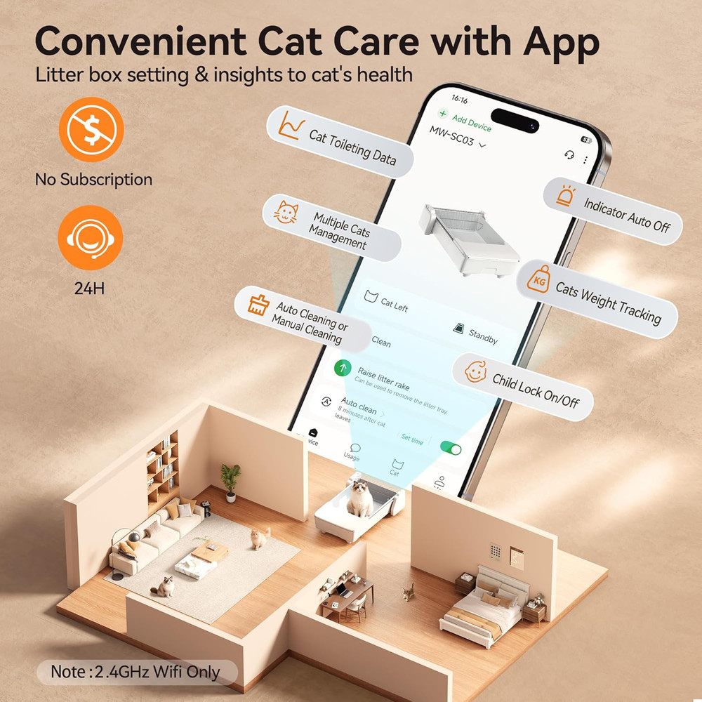 Automatic Litter Box, Self Cleaning Cat Litter Box with App Control, Open Top Ca