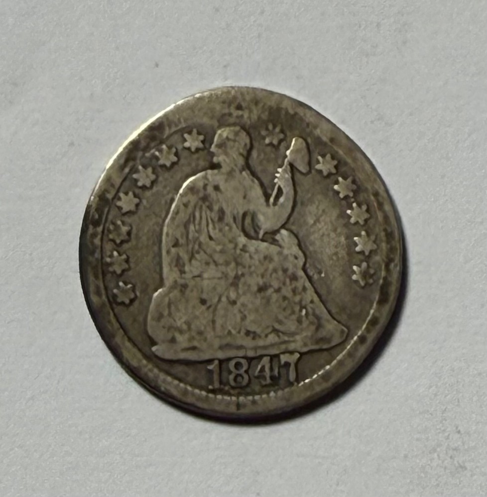 1847 seated liberty half dime - early date