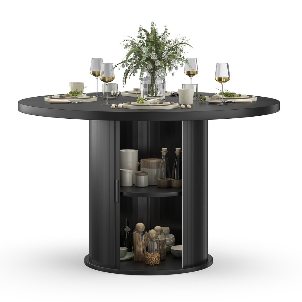 43" Round Dining Table for 4 People, Small Wood Kitchen Table with Sturdy Meta