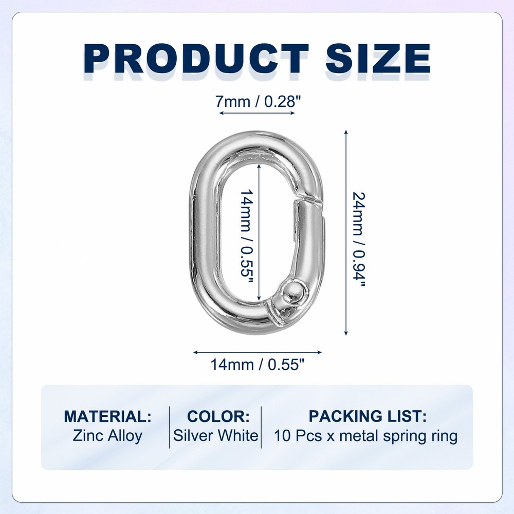 10 Pcs 21mm Oval Shaped Spring Snap Keychain Clip for Purses Silver White