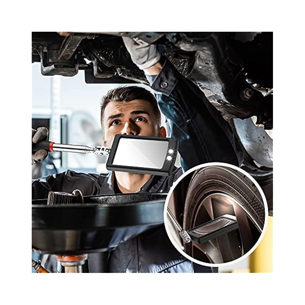 2-Piece Lighted Telescoping Inspection Mirror, LED, Flexible, with Tools