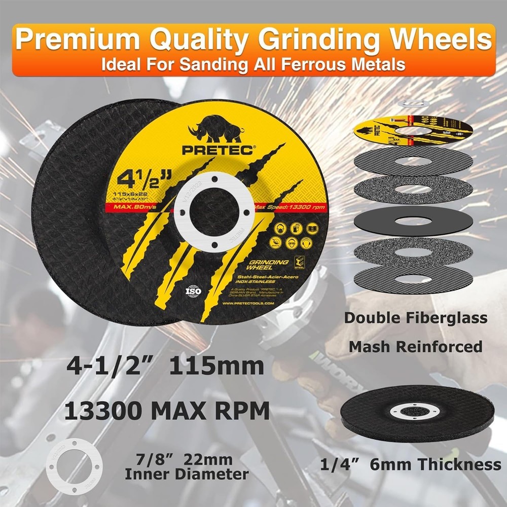 High Performance Grinding Wheels - 3 Pack 4.5" Durable Discs