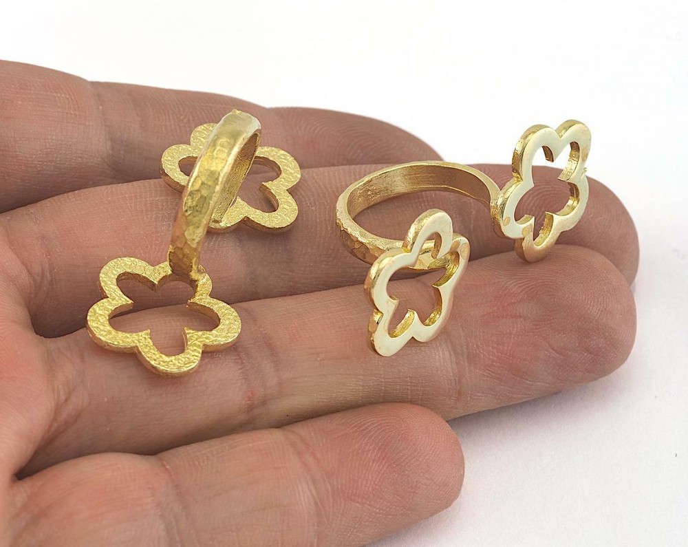Flower Adjustable Ring Raw Brass (16mm 5.5US inner size ) Oz3497