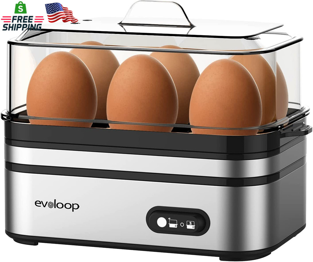 Evoloop Rapid Egg Cooker Electric 6 Eggs Capacity, Soft, Medium, Hard Boiled, Po